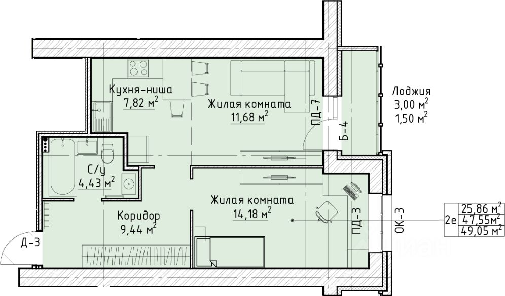 планировка квартиры 50 м2
